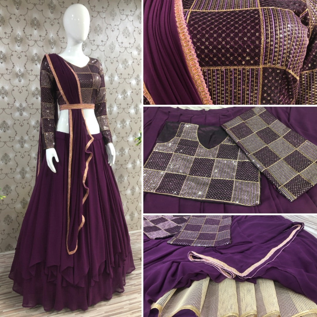 Purple georgette embroidered lehenga for function