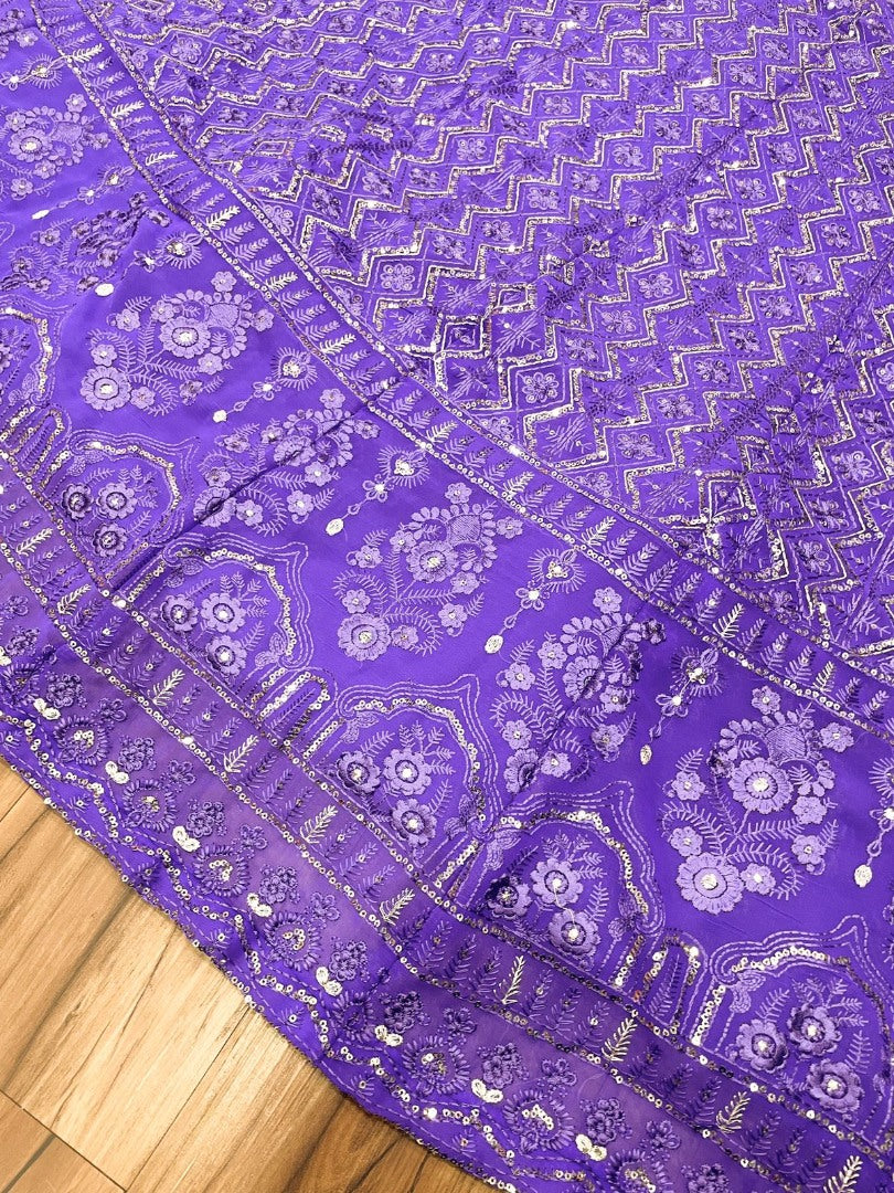 Purple georgette heavy embroidered wedding lehenga choli