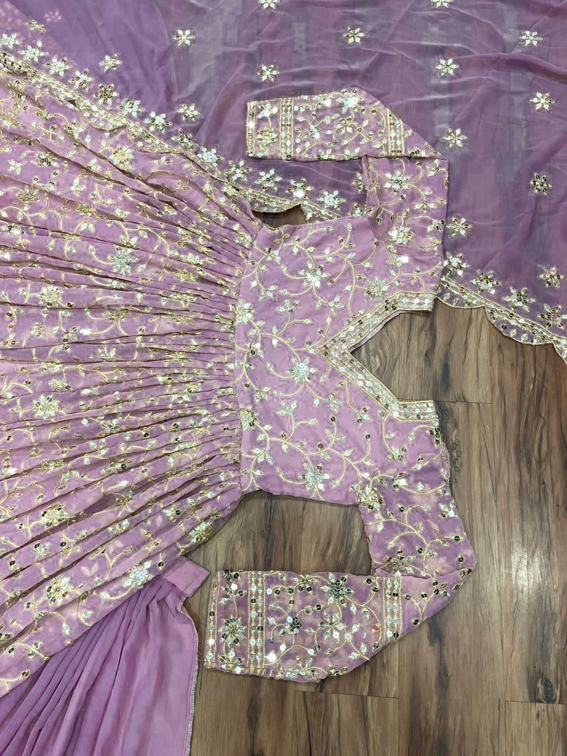 Purple georgette heavy sequence embroidery work lehenga suit