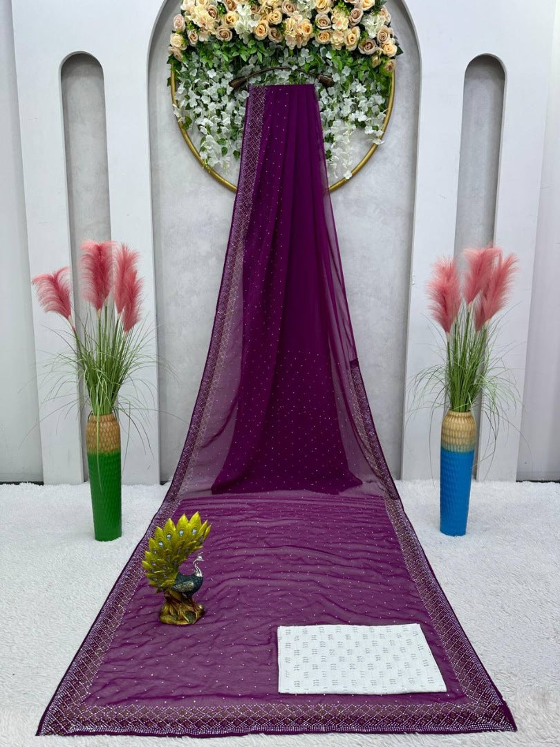 Purple georgette hot fix work saree