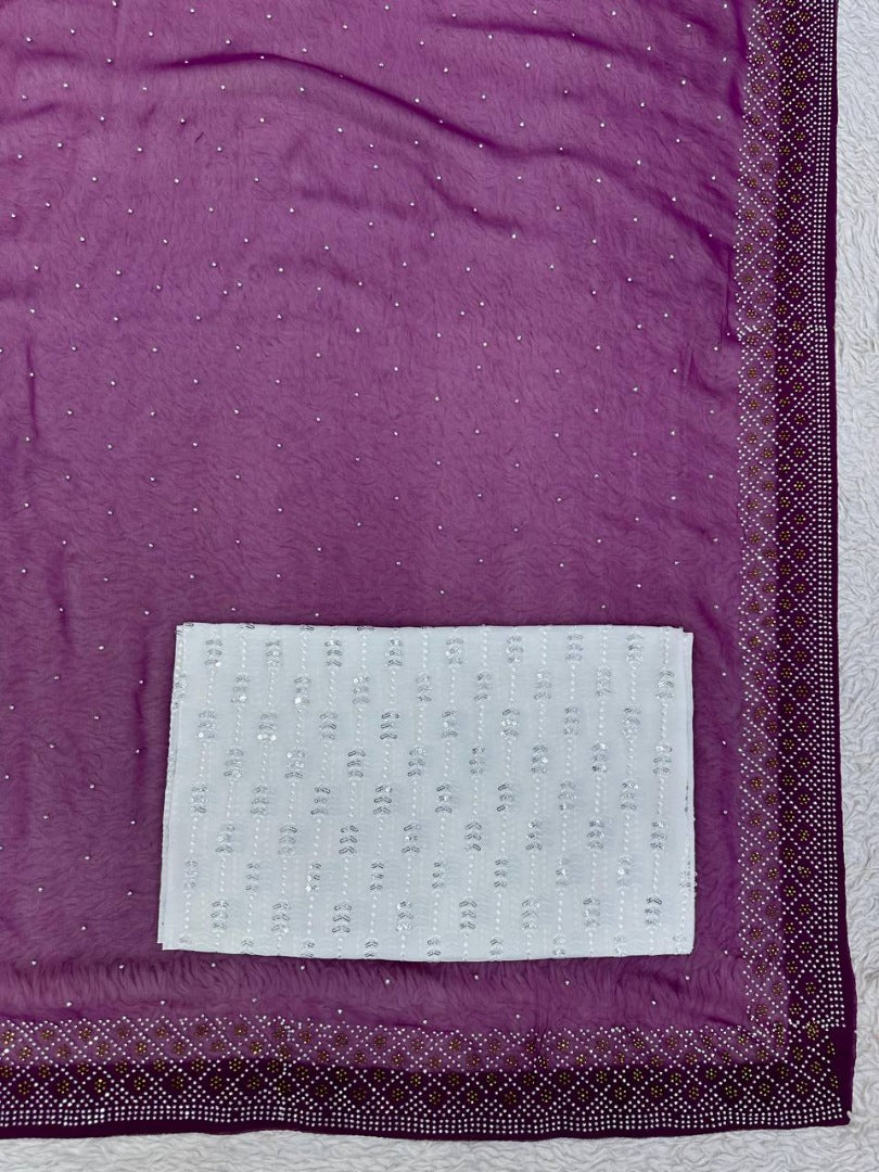 Purple georgette hot fix work saree