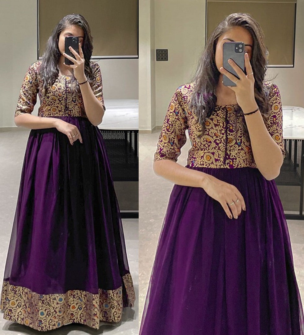 Purple georgette long ethnic gown
