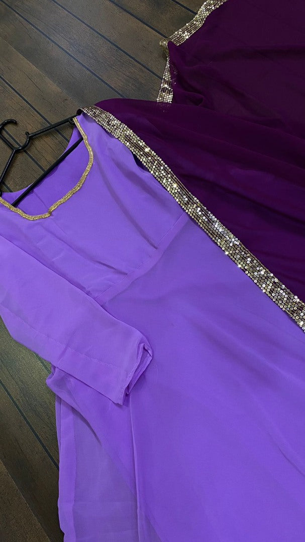 Purple georgette plain anarkali suit with embroidered dupatta