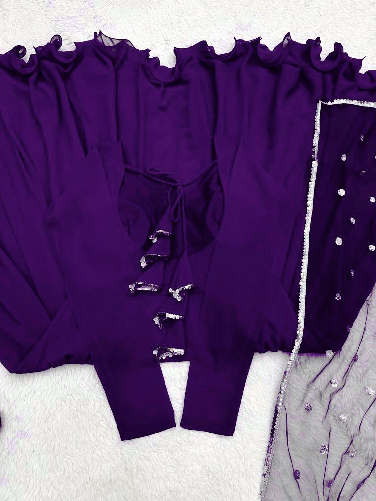 Purple georgette plain party wear anarkali suit