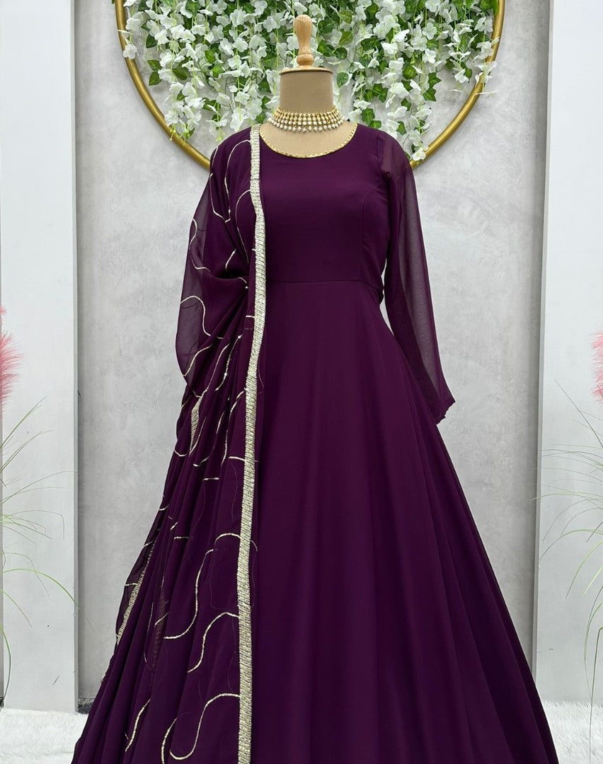 Purple georgette plain party wear gown