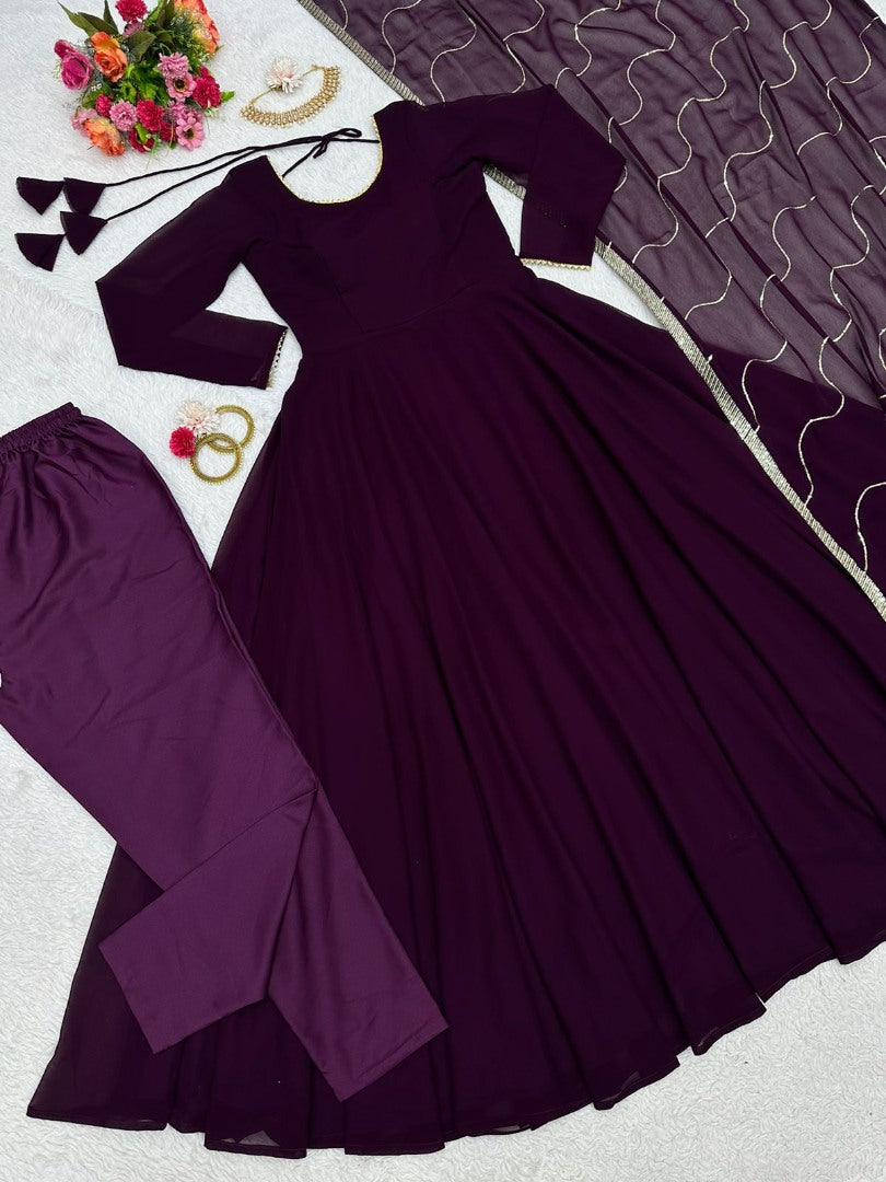 Purple georgette plain party wear gown