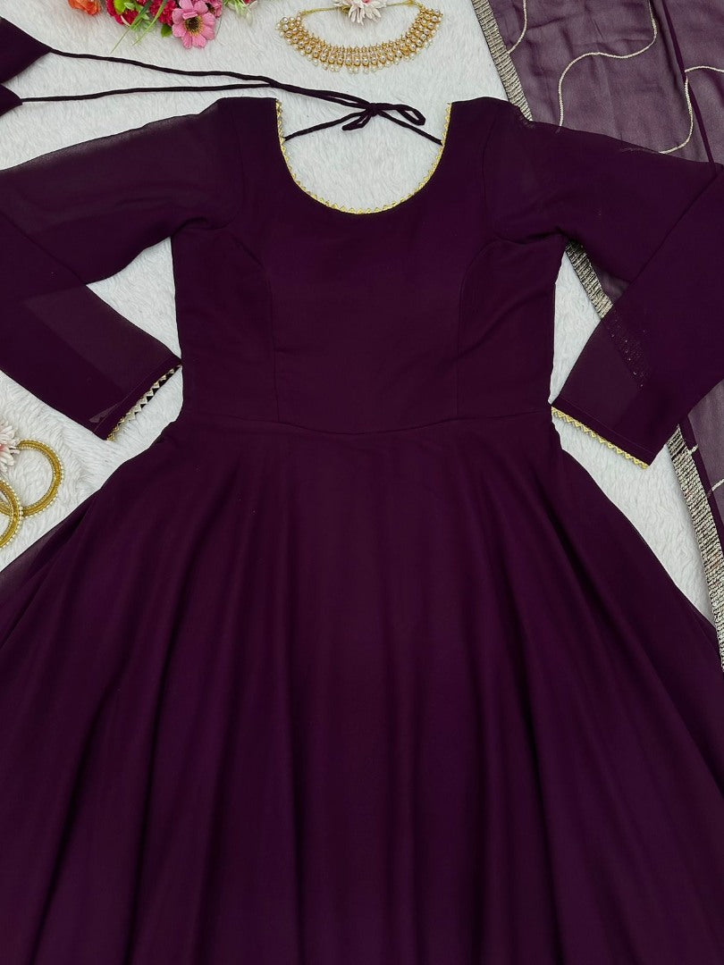 Purple georgette plain party wear gown