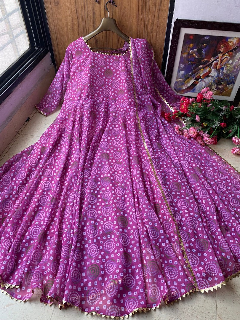 Purple georgette printed casual wear anarkali suit