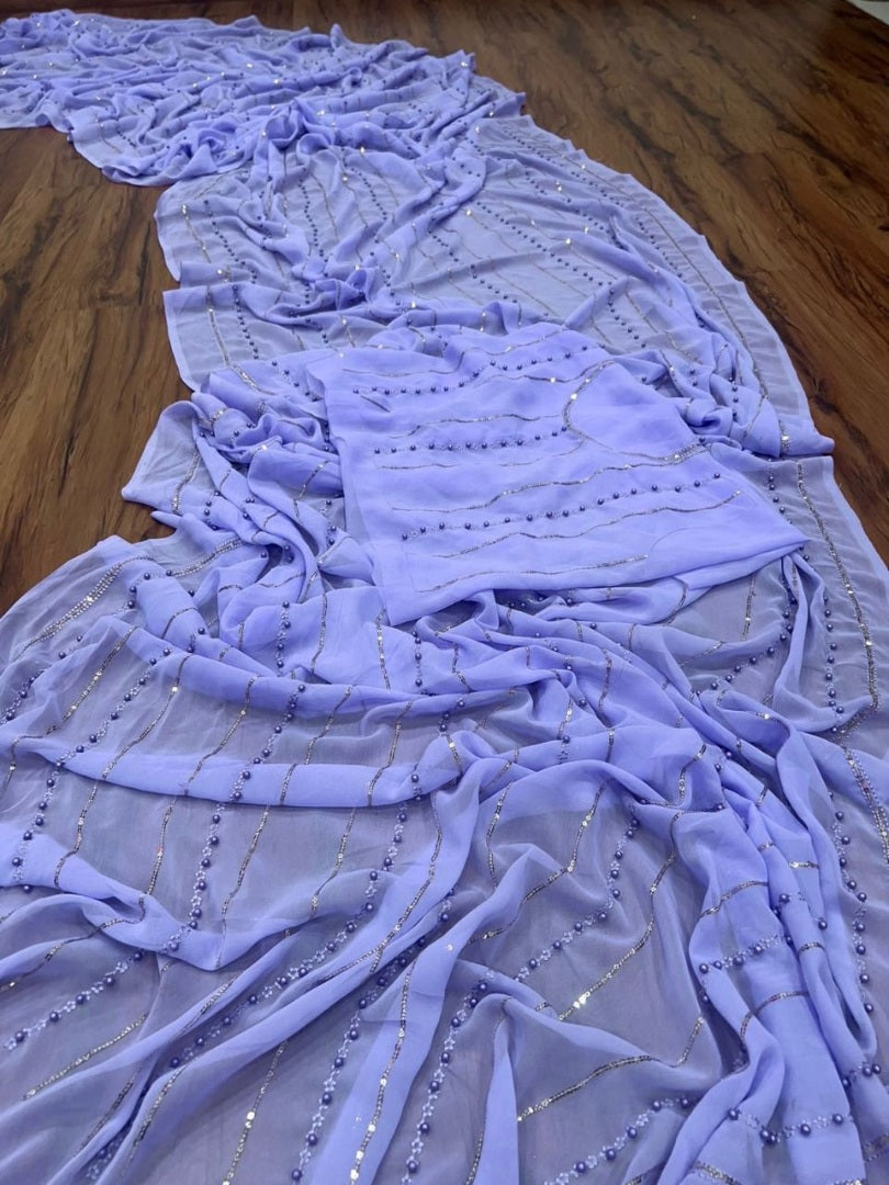 Purple georgette sequence embroidered saree