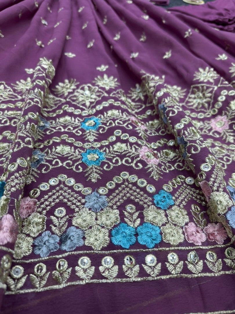 Purple georgette thread sequence work anarkali suit