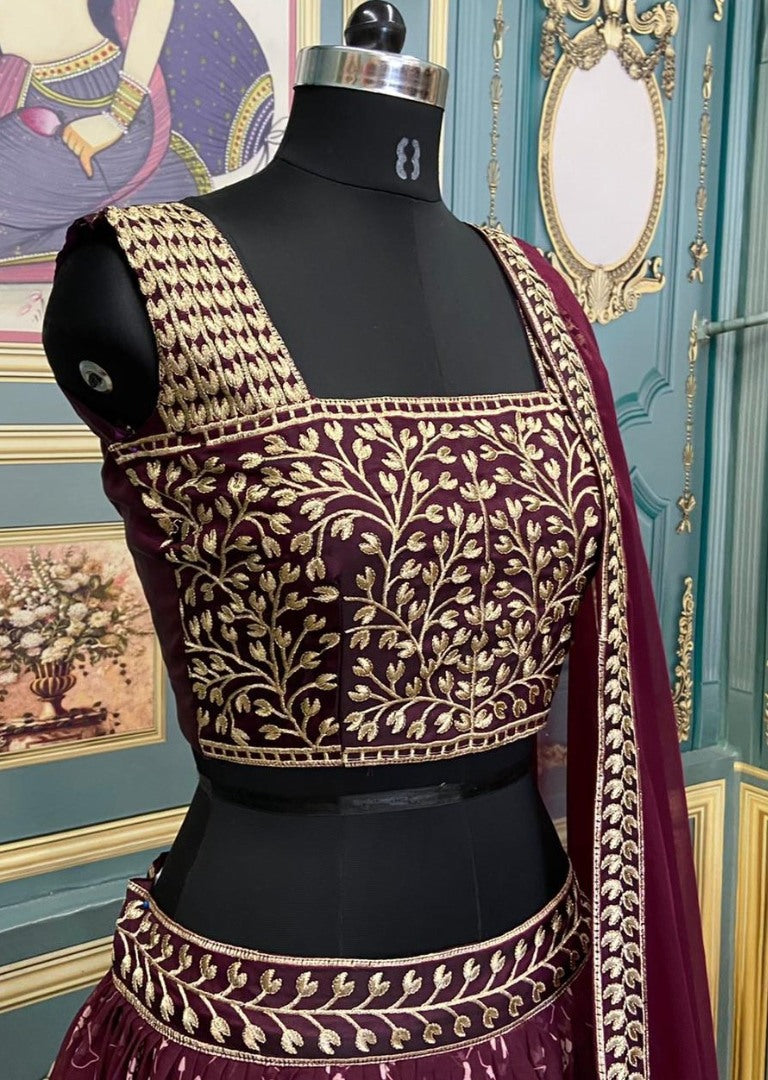 Purple georgette wedding lehenga choli