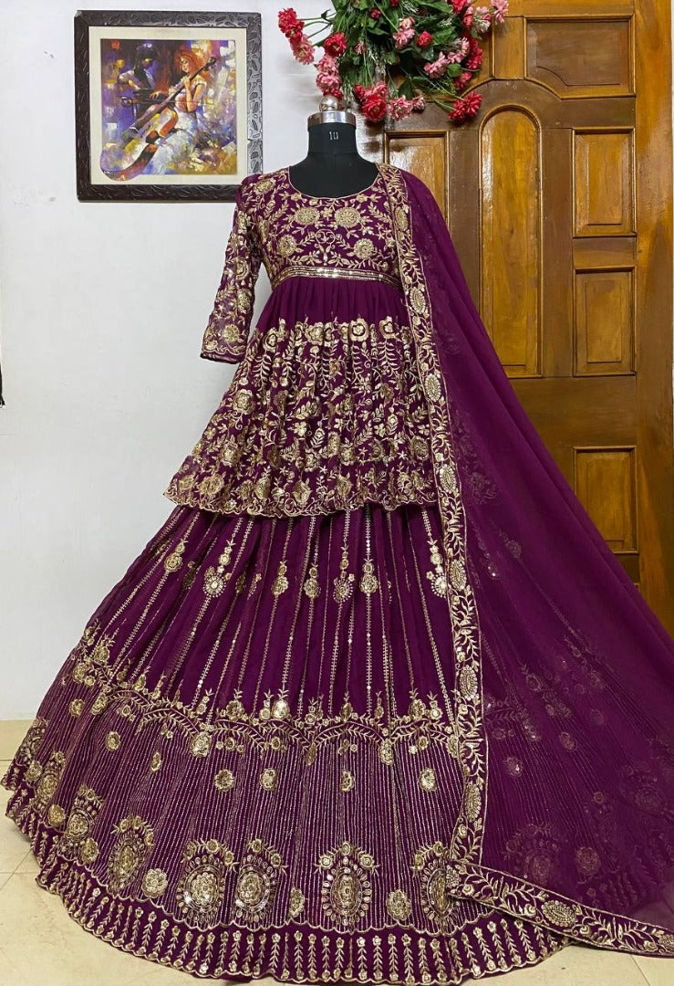Purple georgette wedding lehenga suit
