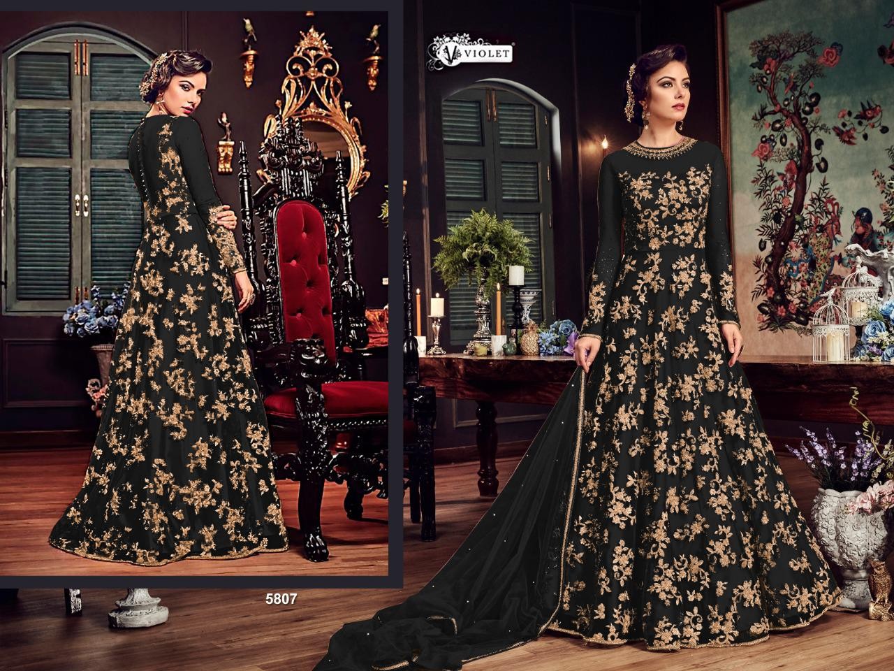 purple heavy embroidered designer gown