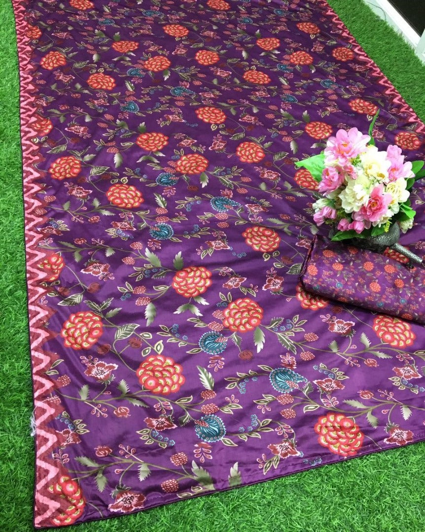 Purple heavy soft silk digital printed saree