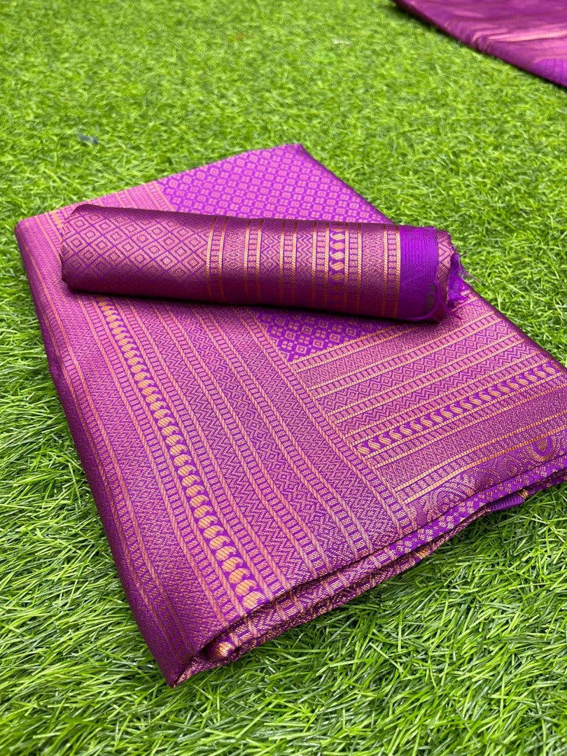 Purple jacquard weaving work banarasi silk saree for wedding