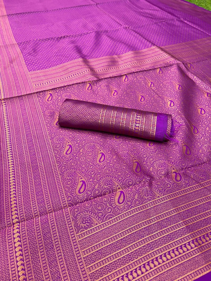 Purple jacquard weaving work banarasi silk saree for wedding