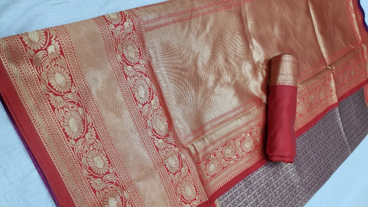Purple kanjiwaram kota silk jacquard pattern work wedding saree