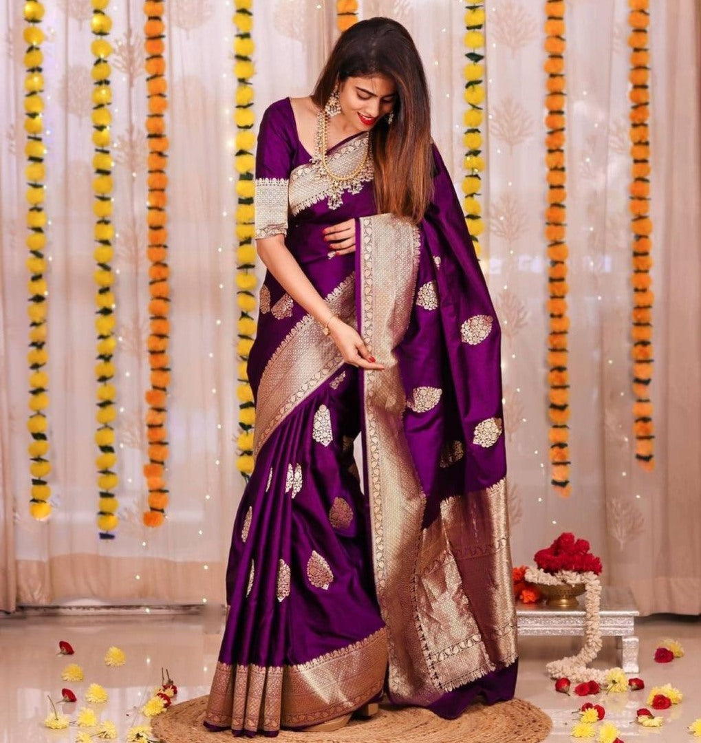 Purple lichi silk jacquard work wedding saree