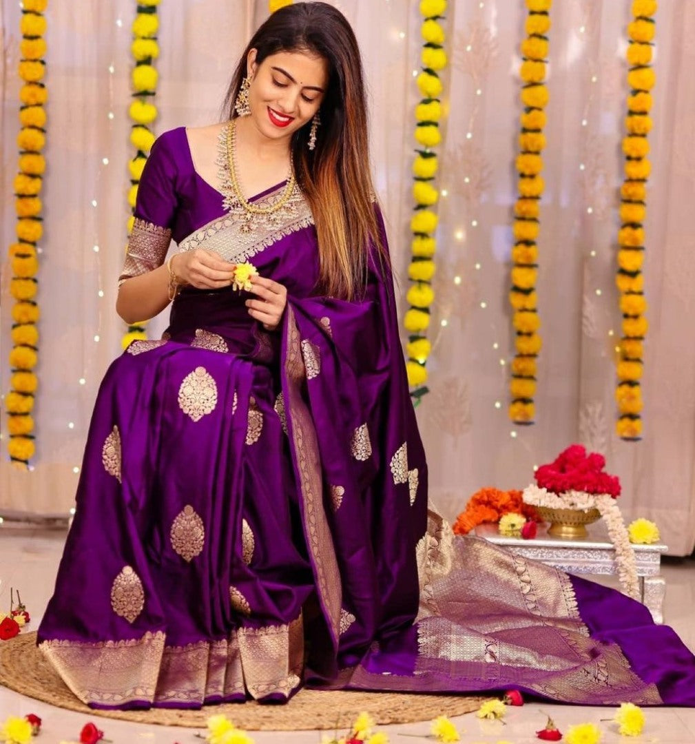 Purple lichi silk jacquard work wedding saree
