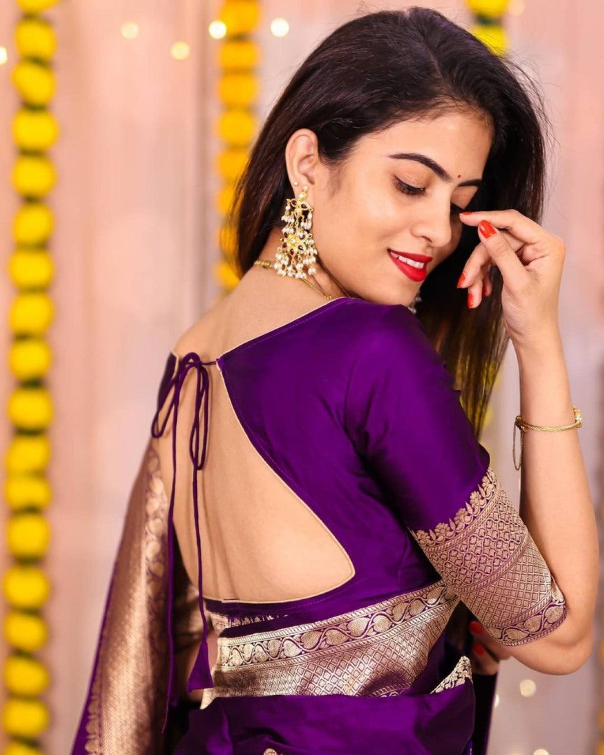 Purple lichi silk jacquard work wedding saree