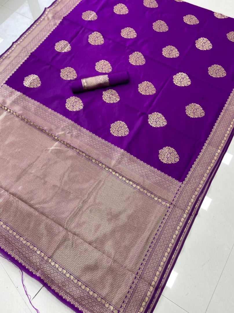 Purple lichi silk jacquard work wedding saree