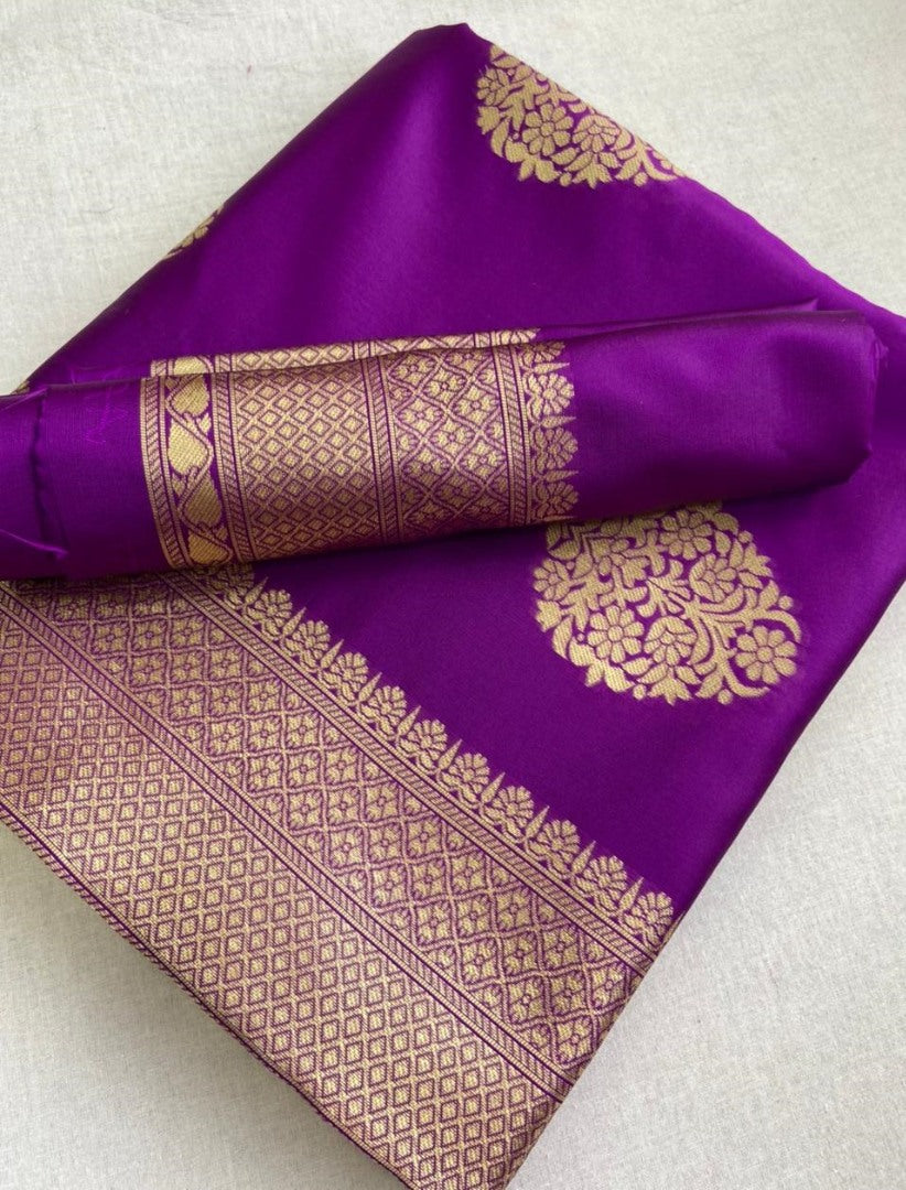 Purple lichi silk jacquard work wedding saree