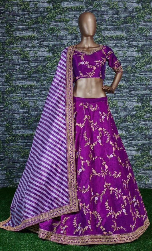 Purple mulbury silk designer embroidered wedding lehenga choli
