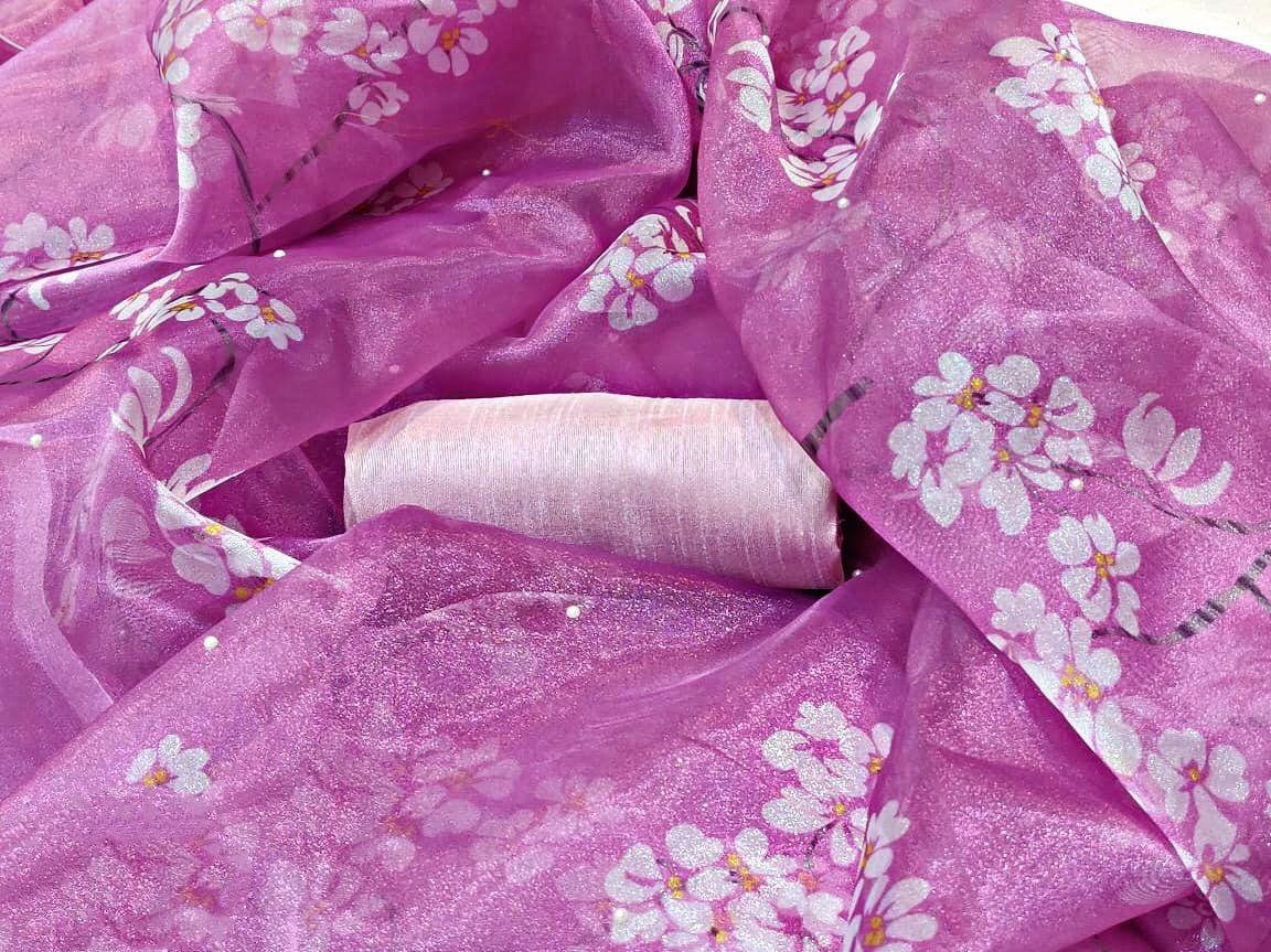 Purple organza digital printed saree