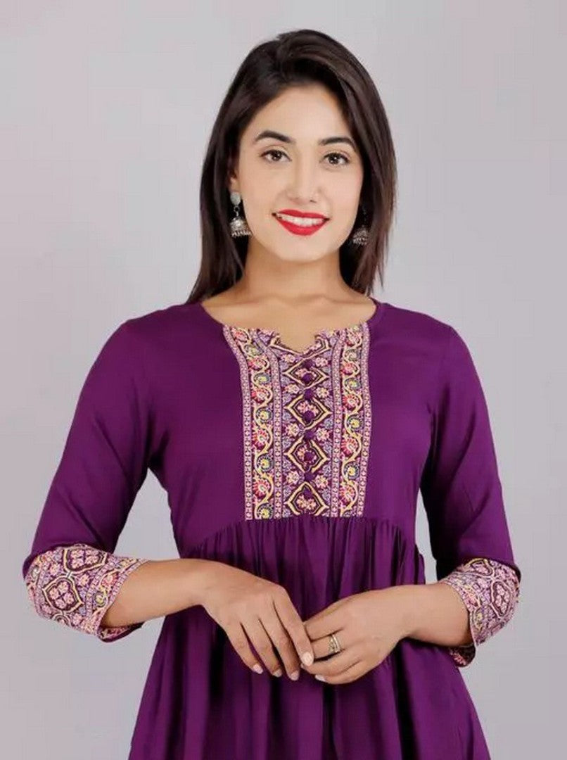 Purple rayon printed anarkali kurti