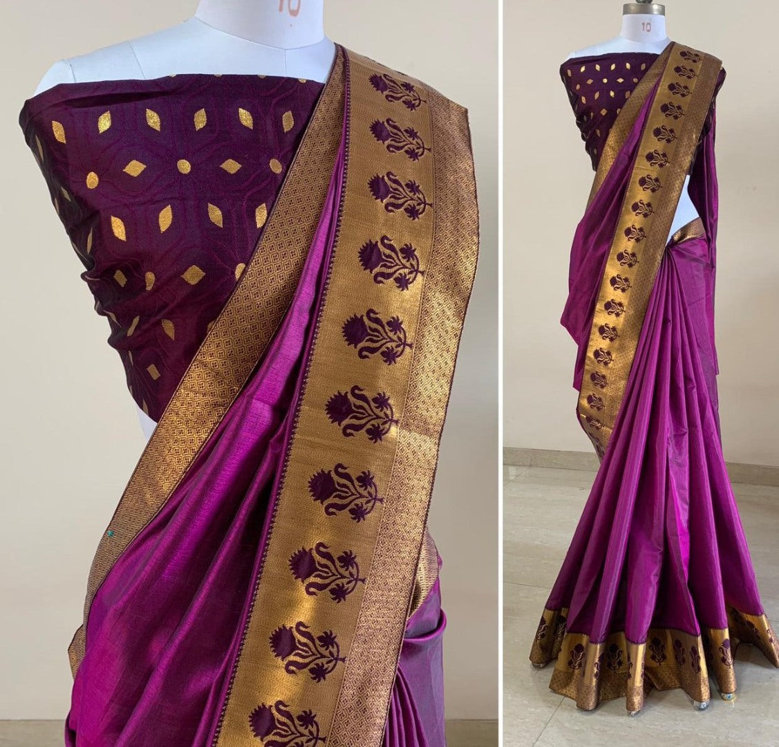 Purple sana silk jacquard weaving work ceremonial saree
