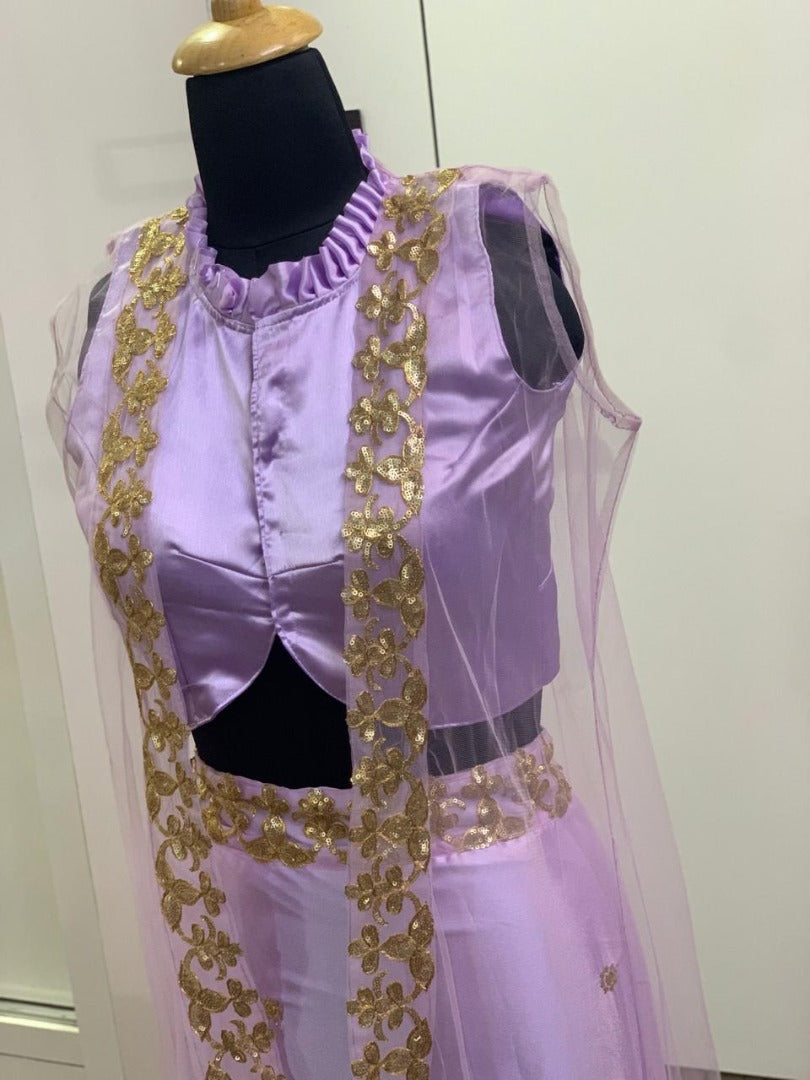 Purple satin georgette indowestern dhoti suit