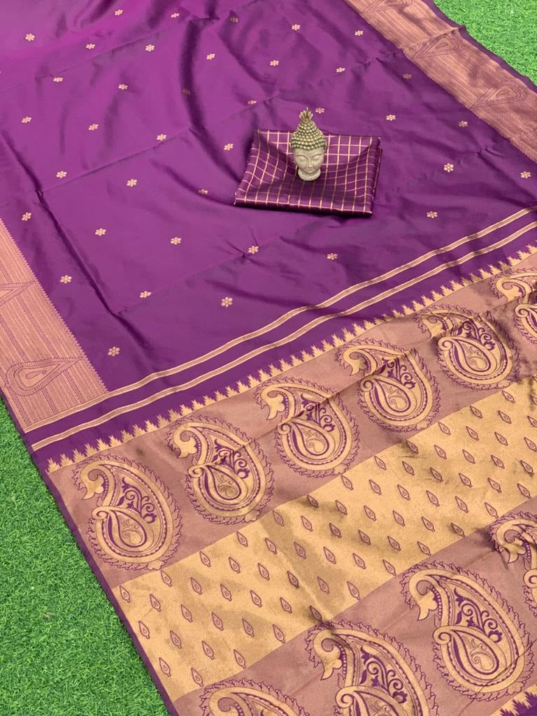 Purple soft lichi silk jacquard weaving work ceremonial saree