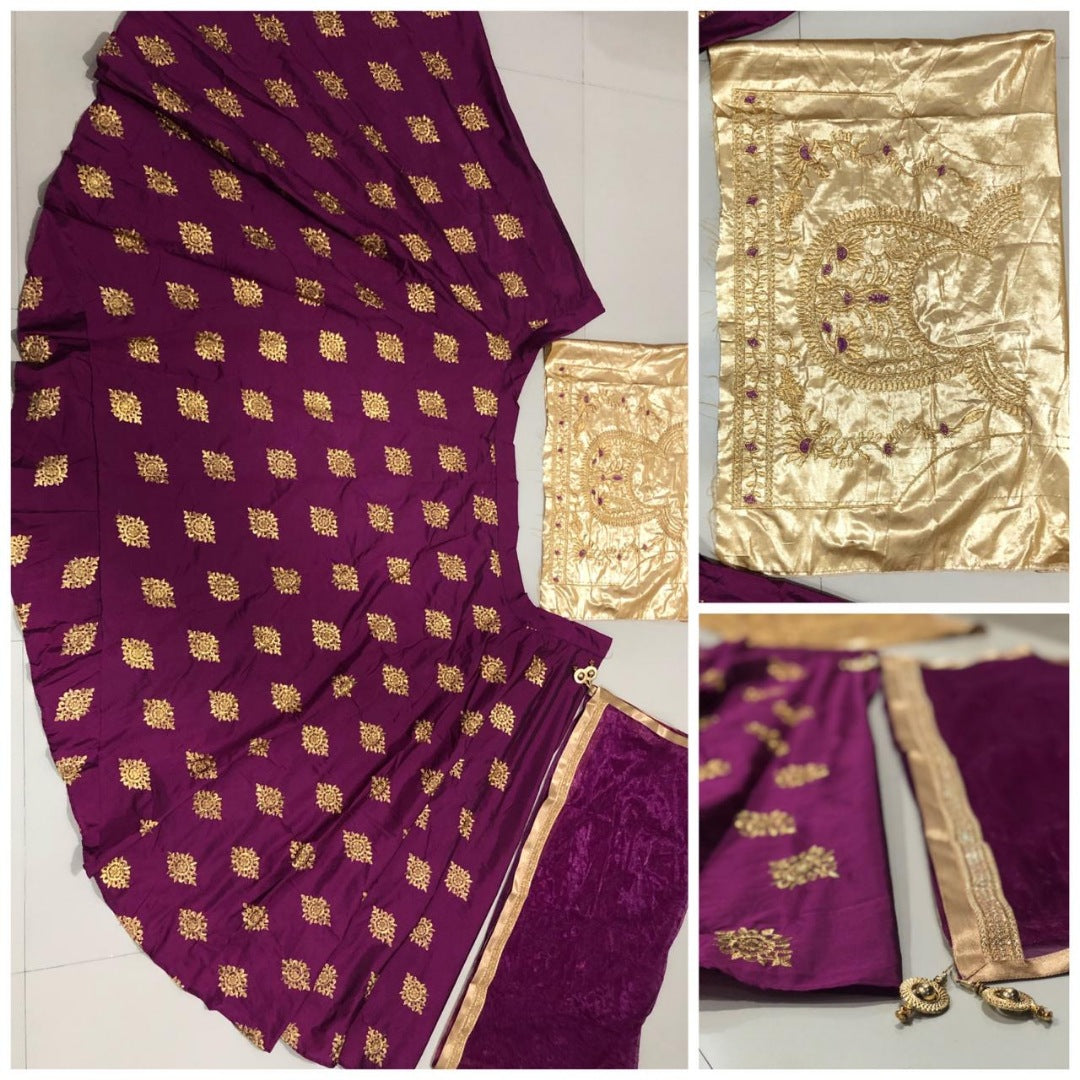 Purple tafeta silk designer embroidered wedding lehenga choli