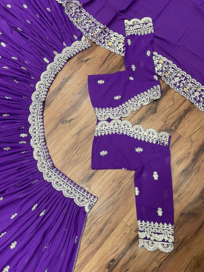 Purple tapeta silk heavy embroidered wedding lehenga choli
