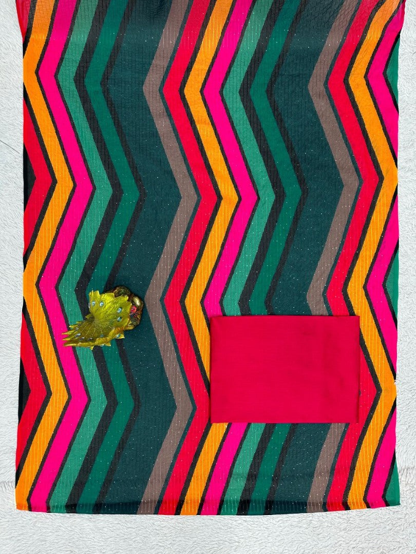 Rainbow strips printed designer party wear saree