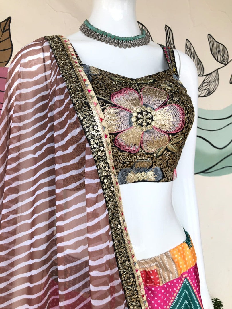 Rainbow zig zag print heavy sequence work designer lehenga choli for ceremony