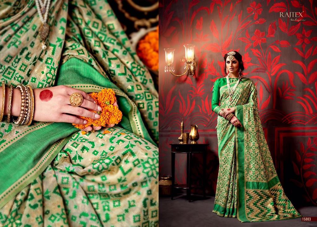 Rajtex cream and green printed silk saree
