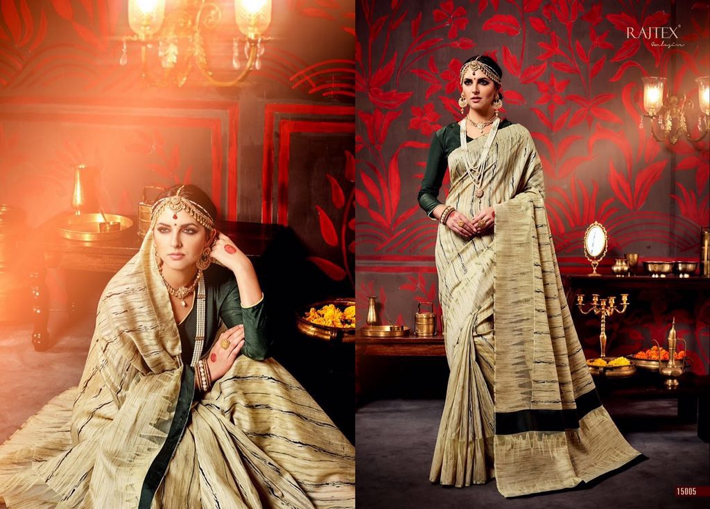 Rajtex cream printed silk saree