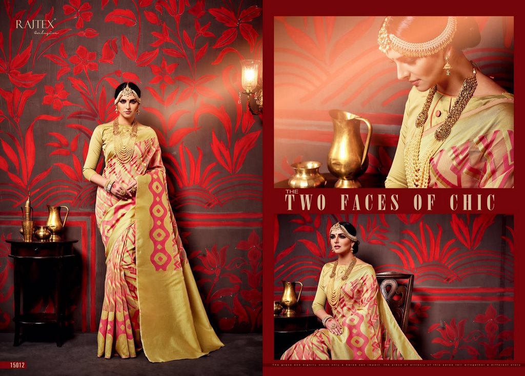 Rajtex gold and pink printed silk saree