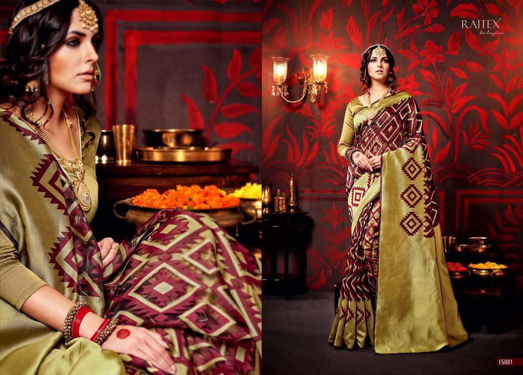 Rajtex olive green printed silk saree