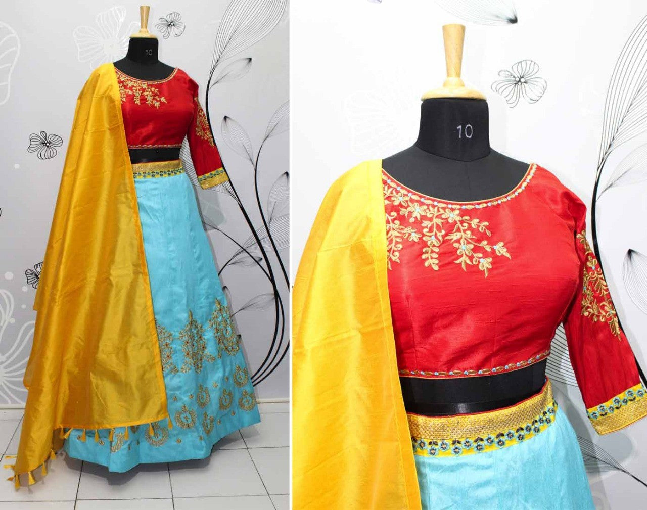 Rama blue thai silk embroidered navratri festival wear lehenga choli