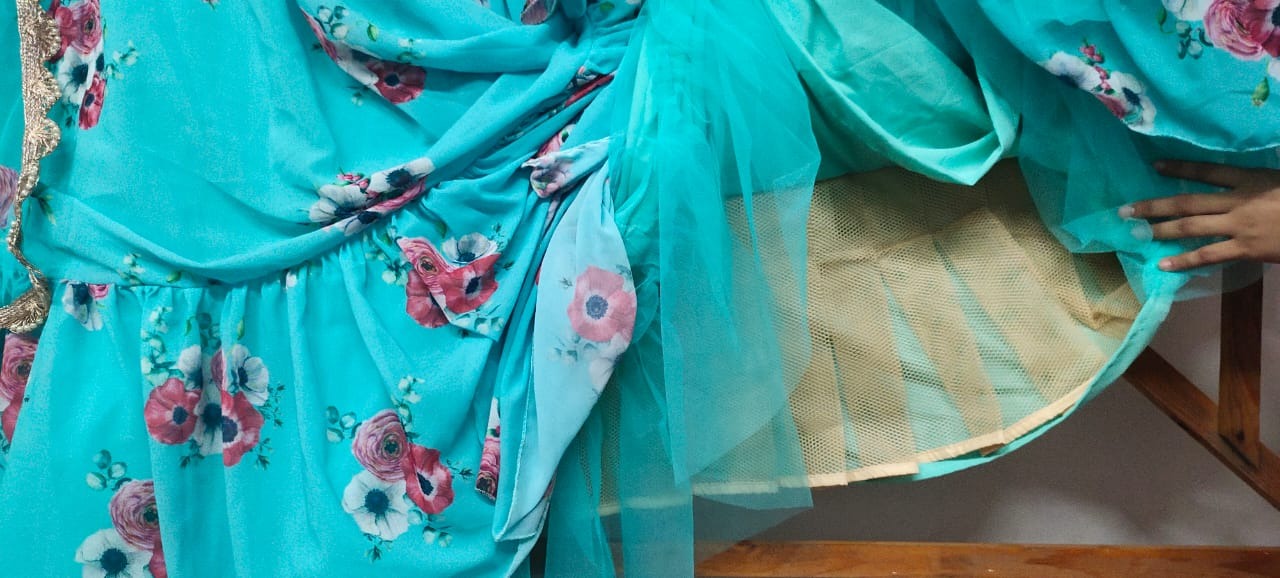 Rama geogette digital printed ruffle layer lehenga choli