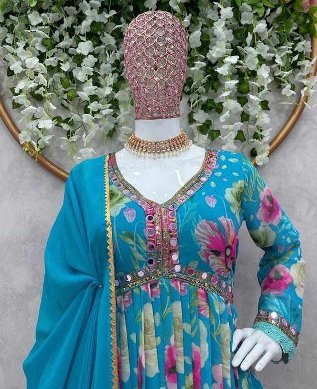 Rama georgette floral printed alia cut suit