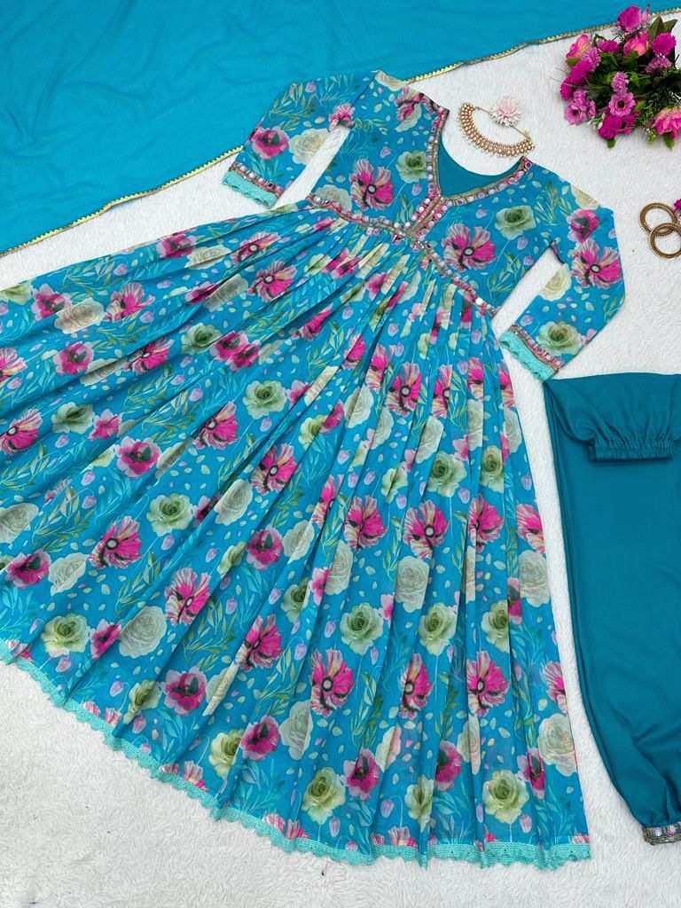 Rama georgette floral printed alia cut suit
