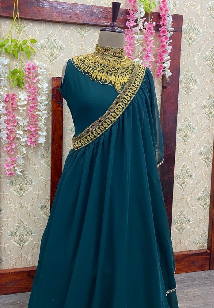 Rama georgette gown with stylist dupatta