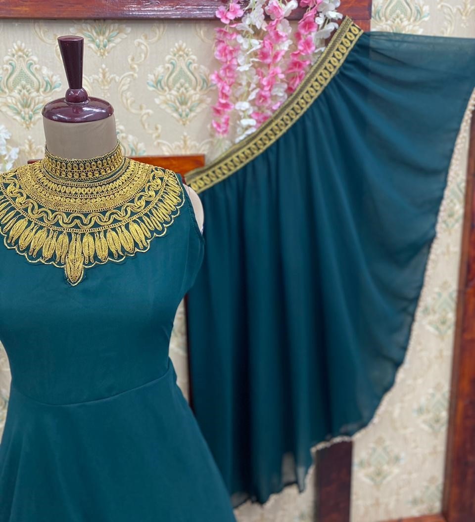 Rama georgette gown with stylist dupatta