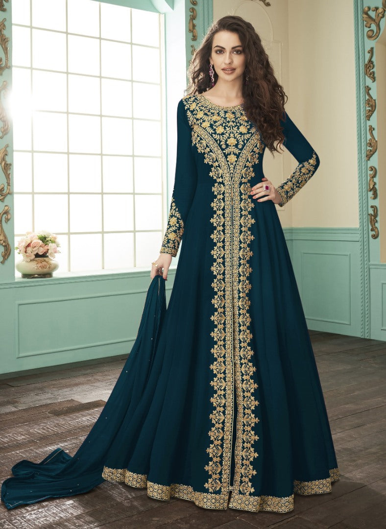 Rama green heavy faux georgette embroidery stylist wedding gown
