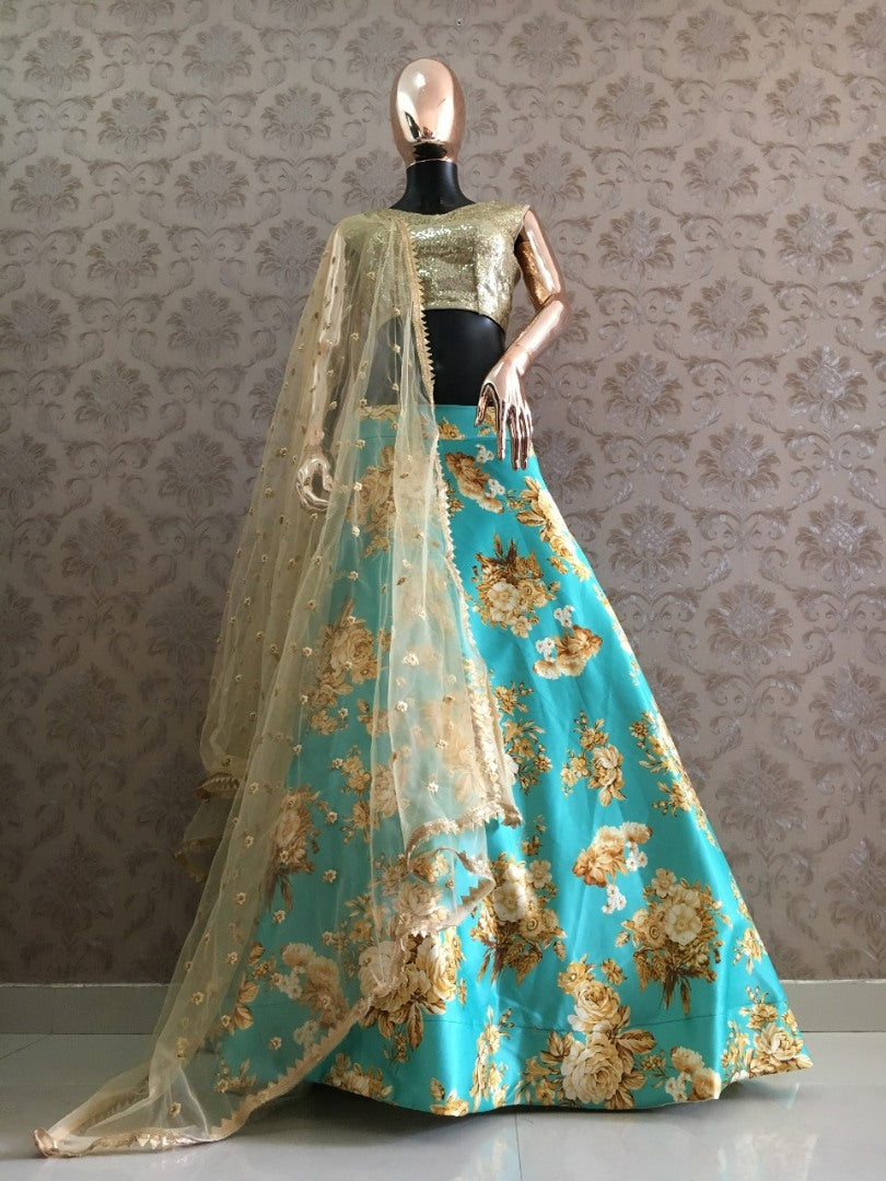 Rama heavy satin floral printed beautiful lehenga choli for ceremony