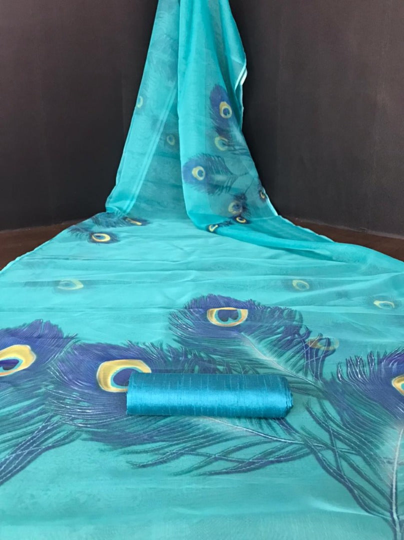 Rama morpinchh printed designer organza saree