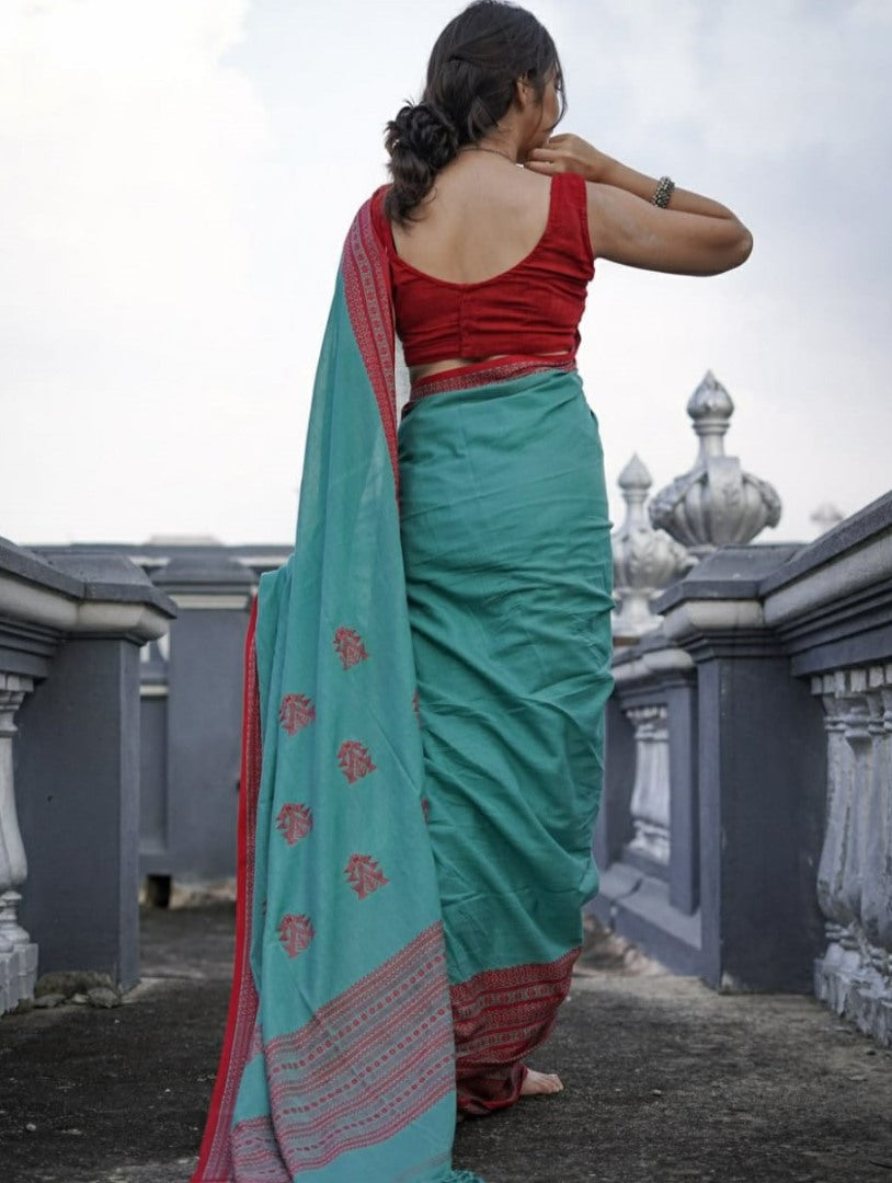 Rama original chanderi linen digital printed work saree